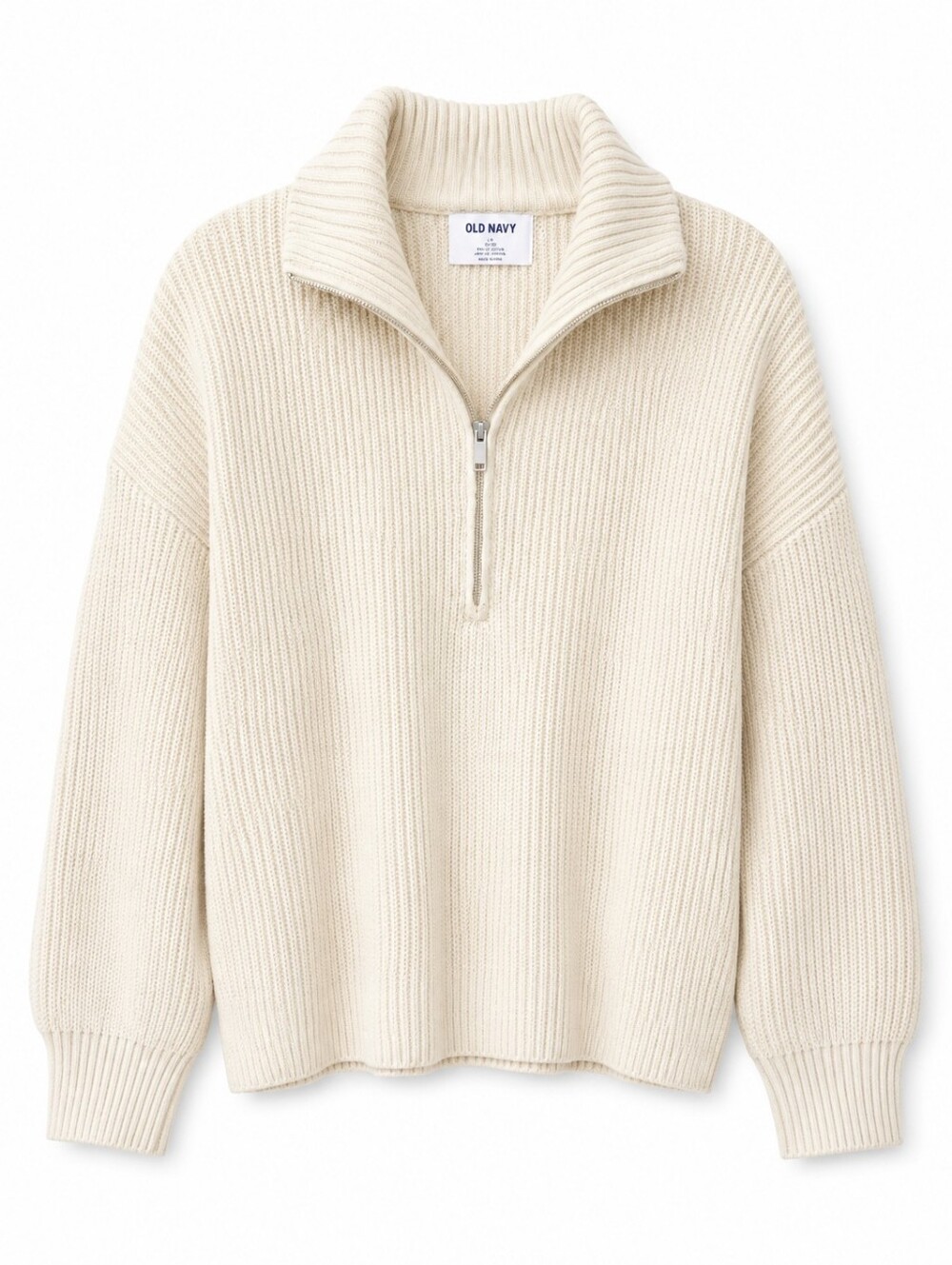 NWT Old Navy Women XL Quarter Zip Sweater Ribbed Knit Beige Oatmeal Pullover